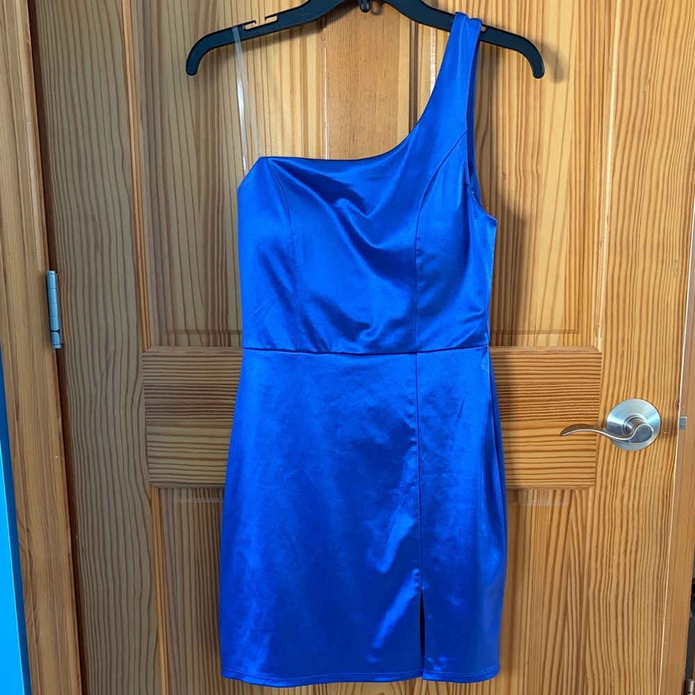 Crystal Doll Vibrant Blue One-Shoulder Dress